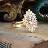 1 Carat Classic Luxury Vintage 4-Prong Marquise Cut Moissanite Ring Cluster Wedding Ring